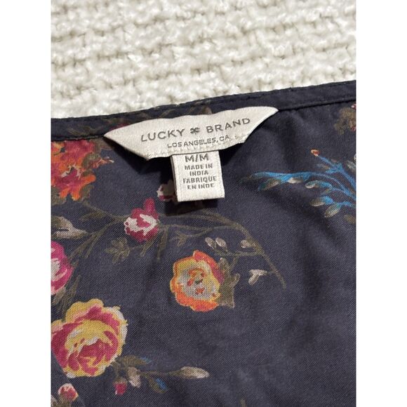 Lucky Brand Floral Button Front Blouse M Long Sleeve Boho Cottagecore Romantic - Picture 2 of 9